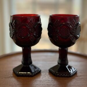 Vintage Avon Ruby Red 1876 Cape Cod Small Goblets Set of Two